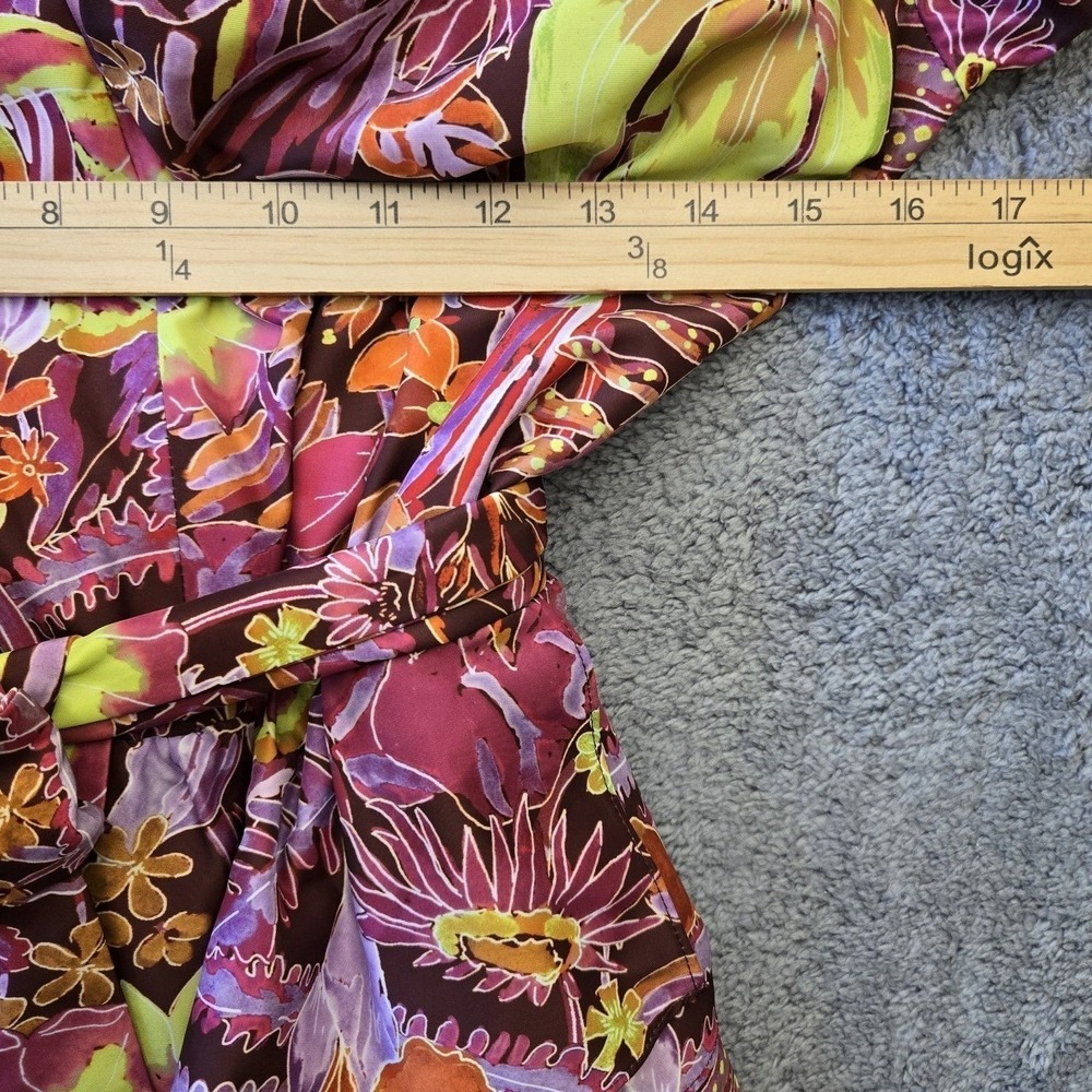 Marie Oliver Tiered Mini Dress Tropical Floral V Neck Long Sleeve Tie Waist XS - Picture 6 of 9